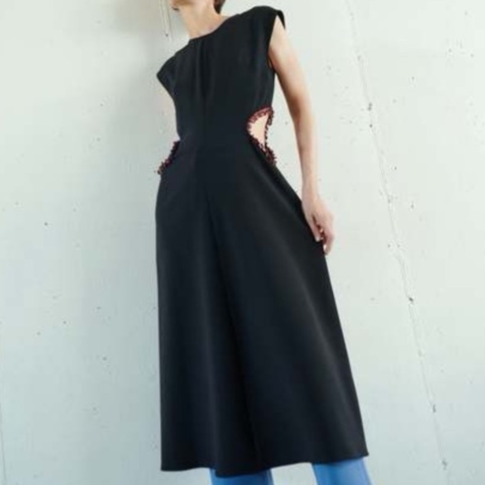 NWT NOMIA Designer Sz 8 Jewelled Cutout Midi Dress Black Garnet
